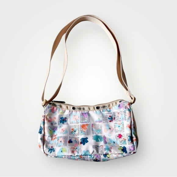 LESPORTSAC Very Merry Small Hobo Shoulder Bag Crossbody Nylon Floral 9x5x3” - Picture 4 of 15